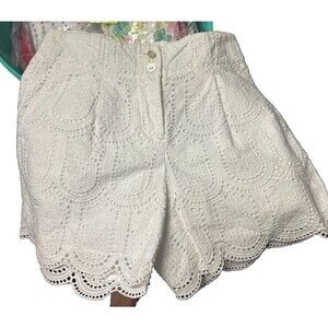 J. Mclaughlin White Eyelet Shorts Cotton Lined Dressy Going out Size 2
